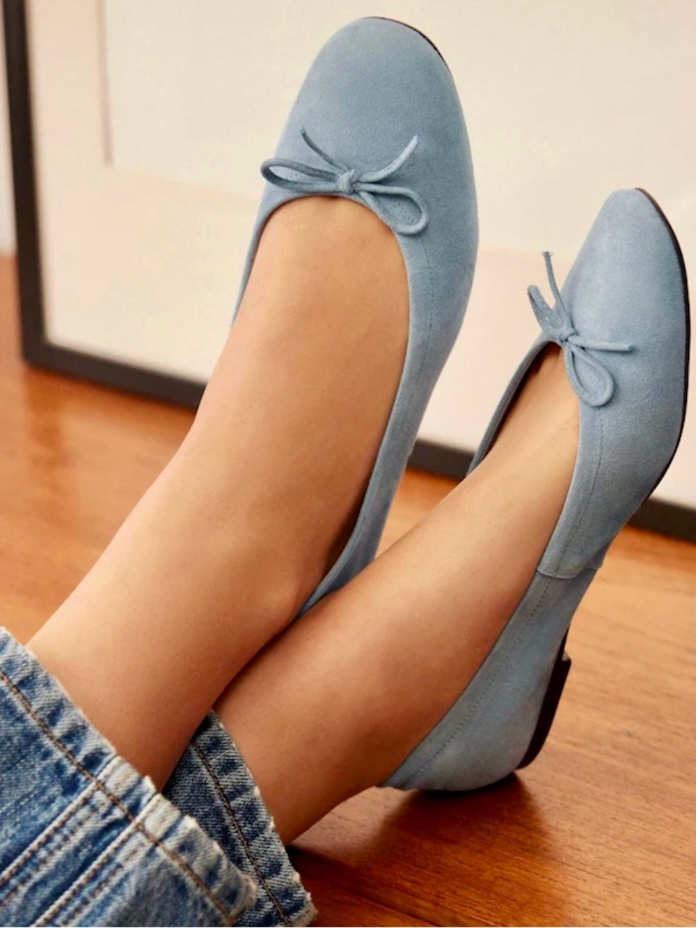 Coach Blue Suede Ballet Flats with Bow Sz 8.5